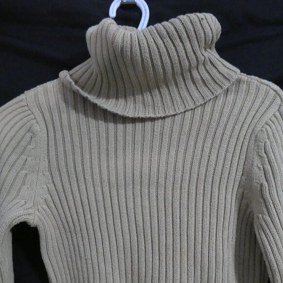 Y2K | OLD NAVY | small | Ribbed Beige Turtleneck Cotton Sweater - Picture 4 of 14
